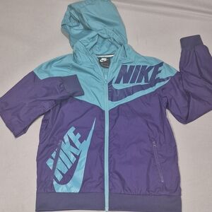 Nike Windrunner Colorblock Jacket Purple Teal Full Zip Hooded Windbreaker Swoosh